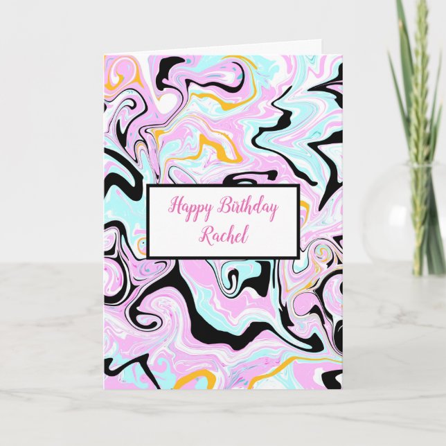 Personalized Birthday | Pink and Black Marble  Card (Front)