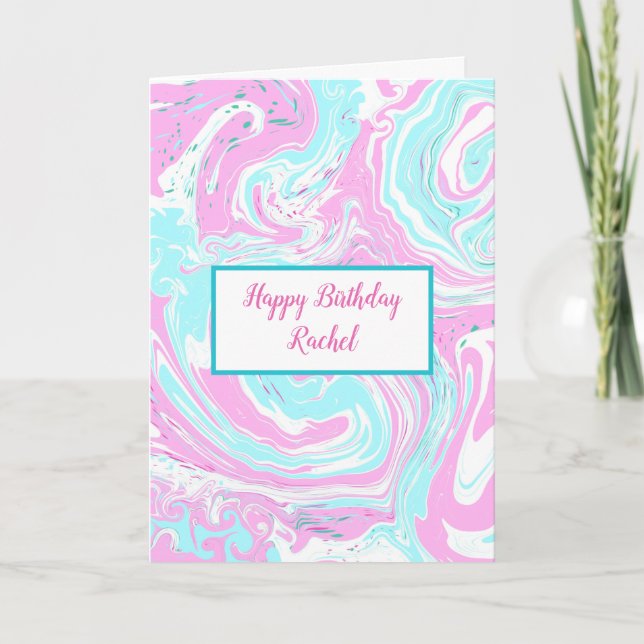 Personalized Birthday | Pink and Blue Marble   Card (Front)