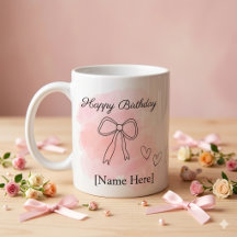 Personalized Birthday Pink Coquette Bow Mug