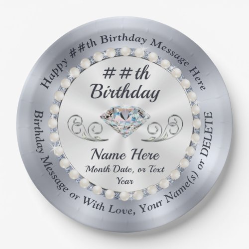 Personalized Birthday Plates Diamonds and Pearls Paper Plates