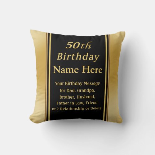 Personalized Birthday Present for 50 year old Man Throw Pillow