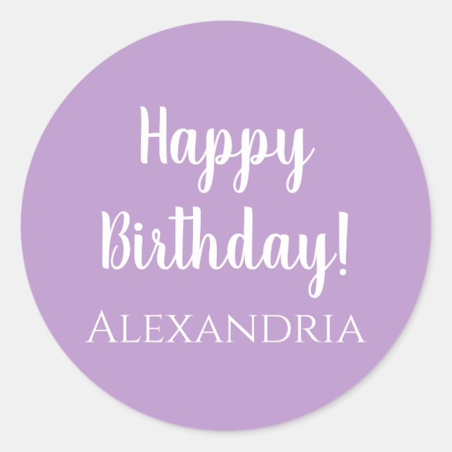 Personalized Birthday Purple Lilac Happy Birthday Classic Round Sticker (Front)
