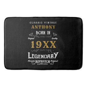 Personalized Birthday Retro Vintage Monogram Bath Mat