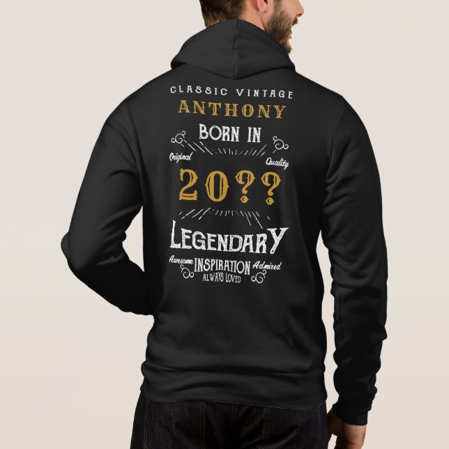 Personalized Birthday Retro Vintage Monogram Black Hoodie (Back)