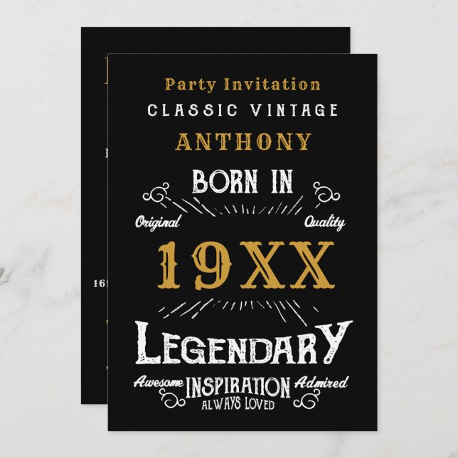 Personalized Birthday Retro Vintage Monogram Invitation (Front/Back)