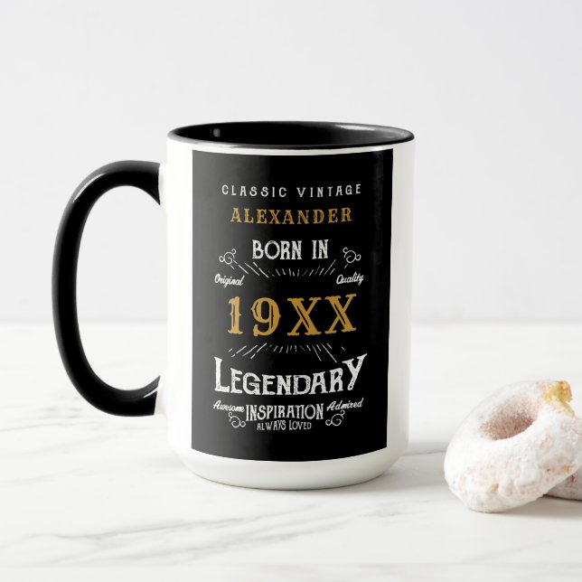 Personalized Birthday Retro Vintage Monogram  Mug (With Donut)