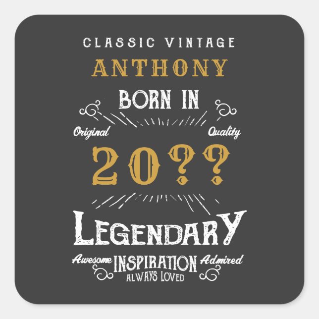 Personalized Birthday Retro Vintage Monogram Square Sticker (Front)