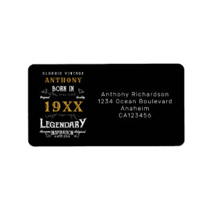 Personalized Birthday Retro Vintage Monogram Throw Label