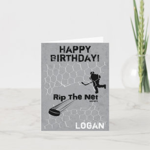 Personalized Birthday Rip the Net Hockey Player Card