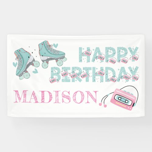 Personalized Birthday Roller Skating Pastel Banner
