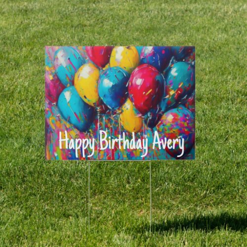 Personalized Birthday Sign  Colorful Balloons