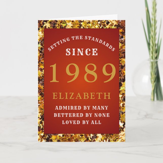 Personalized Birthday Standards 1989 Red Gold  Card (Front)