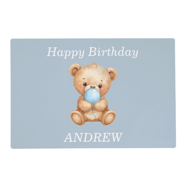 Personalized Birthday Teddy Bear Paper Placemats (Front)