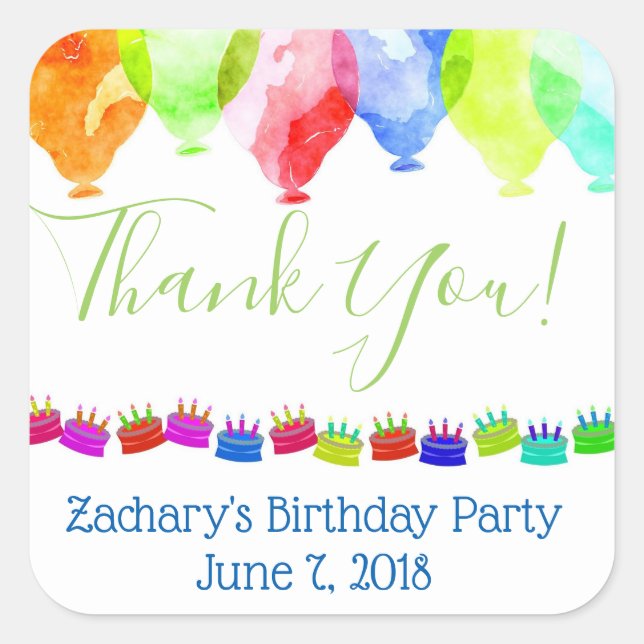 Personalized Birthday thank you stickers (Front)