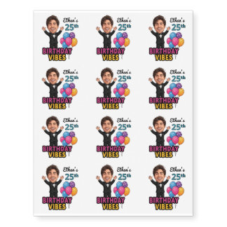 Personalized Birthday Vibes Custom Face, Name, Age Temporary Tattoos