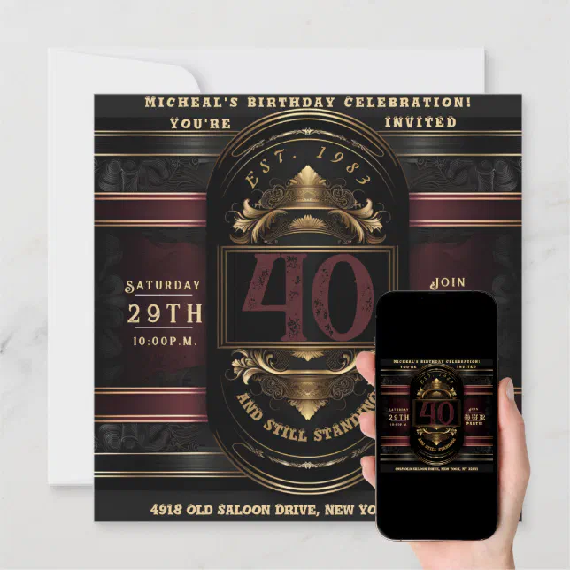Personalized Birthday Vintage Black Gold Burgandy Invitation Zazzle