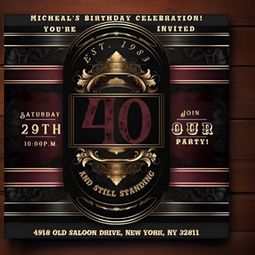 Personalized Birthday Vintage Black Gold Burgandy Invitation