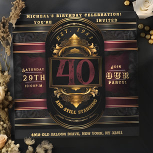 Personalized Birthday Vintage Black Gold Burgandy Invitation
