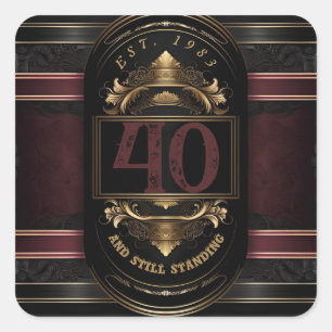 Personalized Birthday Vintage Black Gold Burgandy Square Sticker