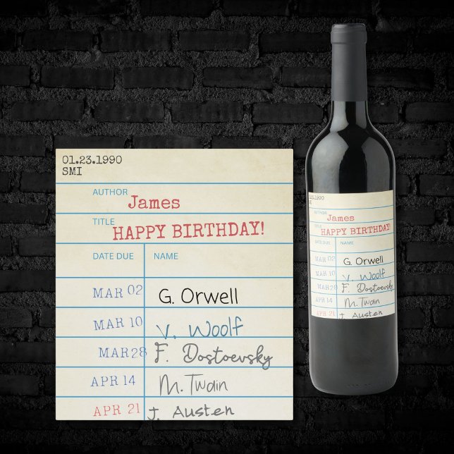 Personalized Birthday Vintage Library Card  Wine Label (Creator Uploaded)