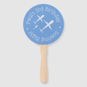 Personalized Birthday Wish Airplanes Elegant Blue Hand Fan