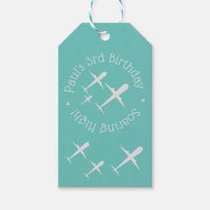 Personalized Birthday Wish Airplanes Soaring Teal Gift Tags