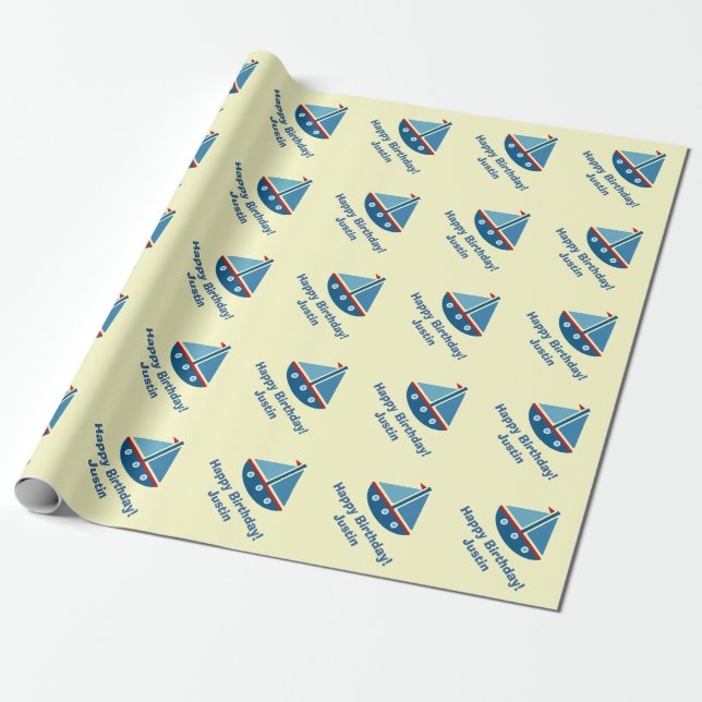 Personalized Birthday wrapping paper | sailboat (Unrolled)