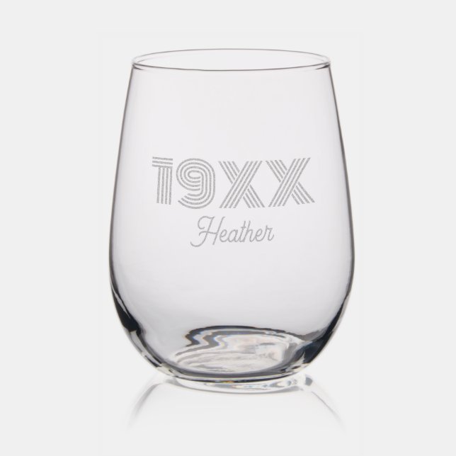 Personalized Birthday Year and Name Gift Stemless Wine Glass (Glassware)