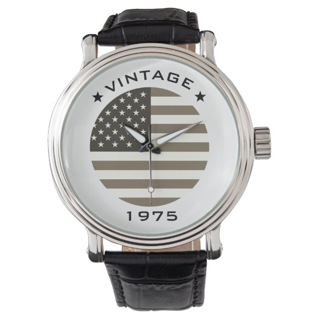 Personalized Birthday Year Vintage American Flag Watch (Front)