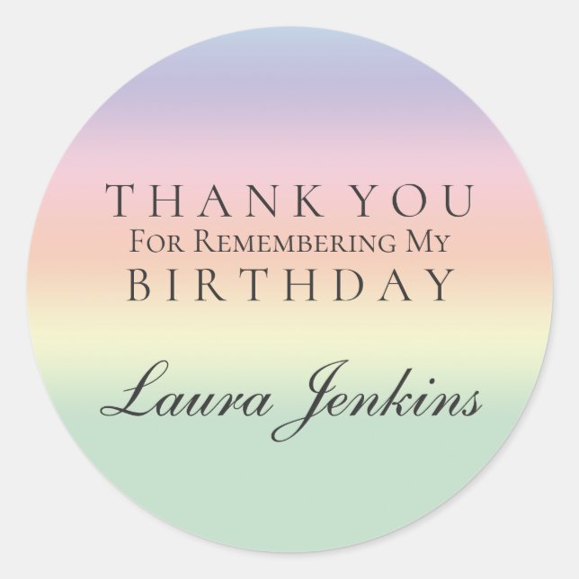 Personalized BirthdayThank You Rainbow Watercolor Classic Round Sticker (Front)