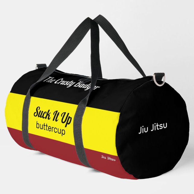 Personalized BJJ Jiu Jitsu Black Yellow Duffle Bag (Left Corner)