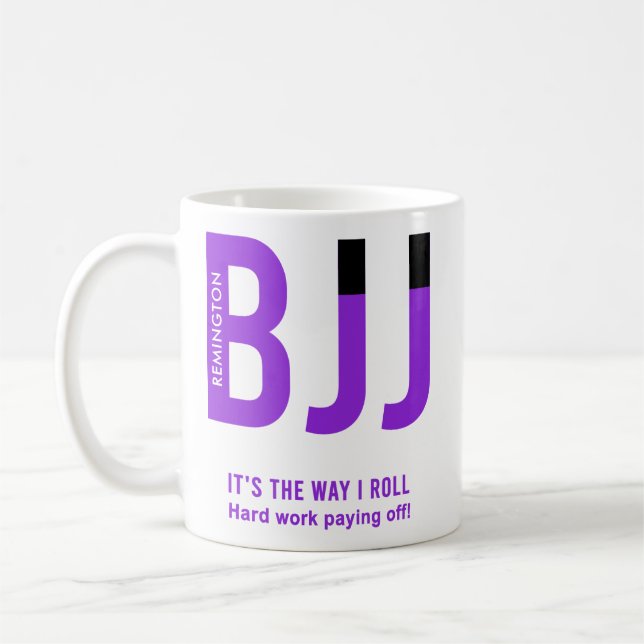 Personalized BJJ Jiu Jitsu Purple Belt Edition Coffee Mug (Left)