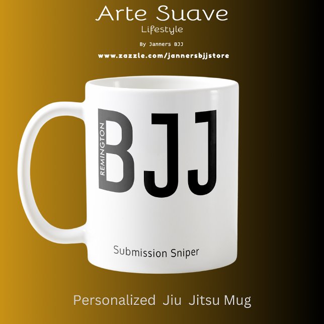 Personalized BJJ Jiu Jitsu Submission Sniper Coffee Mug (Personalized BJJ white mug with black print )