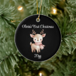 Personalized Black 1st Baby Girl First Christmas Ceramic Ornament<br><div class="desc">Custom Baby First Christmas Ornament,  Personalized Girl Reindeer for Daughter,  Customized Keepsake Gift from Mom,  and Dad New Mother's Day,  Name Shower Baby's Present Granddaughter,  Personalised My Grandchild 1st Tree,  to Her Family Decorating Babygirl,  Birthday Party Xmas Great Grandma,  Year Parent Stocking Cute Girl's,  Grandmother Grandparent 2026 2024 2025</div>