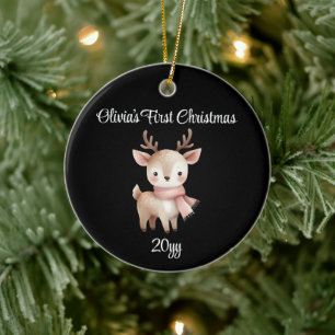 Personalized Black 1st Baby Girl First Christmas Ceramic Ornament