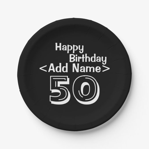 Personalized Black 50th Birthday Paper Plates | Zazzle