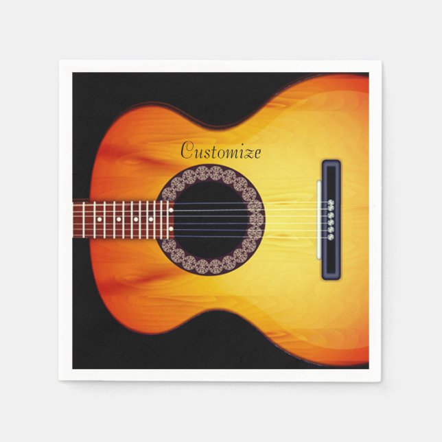 Personalized Black Acoustic Guitar 2 Napkins (Front)