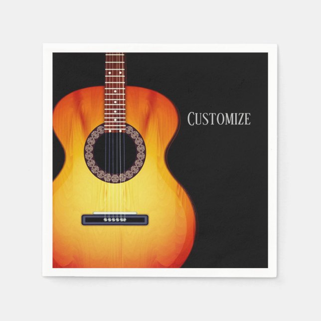 Personalized Black Acoustic Guitar Napkins (Front)