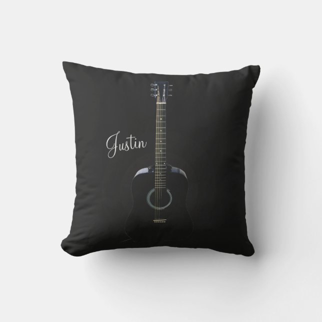 Personalized Black Acoustic Guitar Outdoor Pillow (Front)
