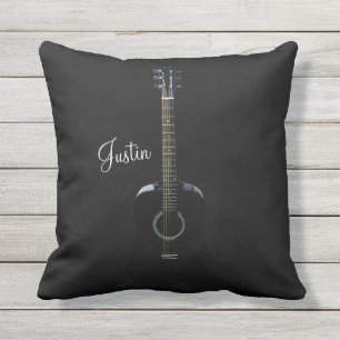 Personalized Black Acoustic Guitar Outdoor Pillow