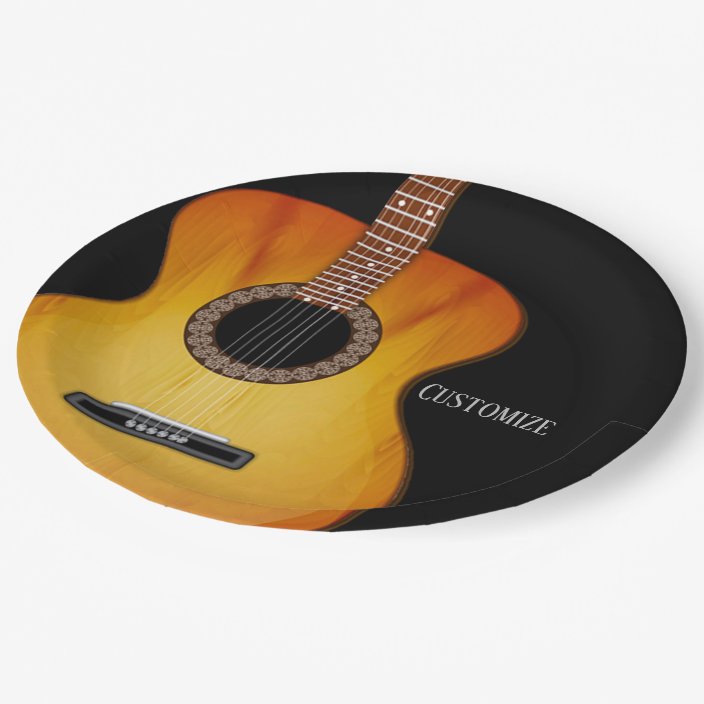 Personalized Black Acoustic Guitar Paper Plate | Zazzle.com