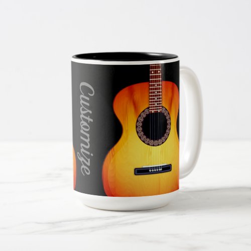 Personalized Black Acoustic Guitar Two_Tone Coffee Mug