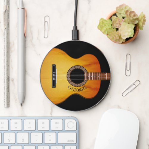 Personalized Black Acoustic Guitar  Wireless Charger