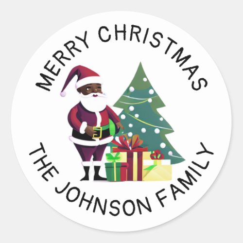 Personalized Black_American Santa Christmas  Classic Round Sticker