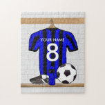 Personalized Black And Blue Football Soccer Jersey Jigsaw Puzzle at Zazzle