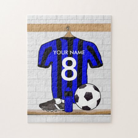 Personalized Black And Blue Football Soccer Jersey Jigsaw Puzzle