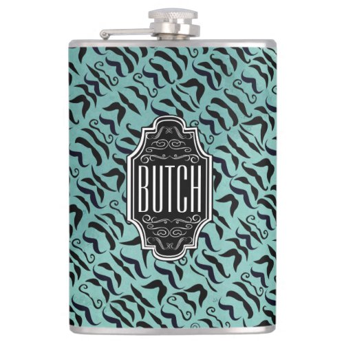 Personalized Black and Blue Hipster Pattern Flask