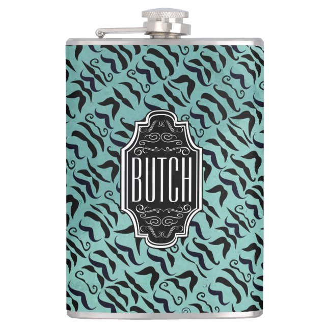 Personalized Black and Blue Hipster Pattern Flask (Front)
