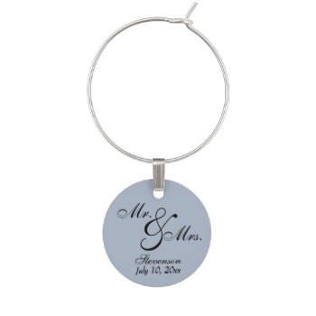 Personalized Black and Blue Mr & Mrs Wine Tag Wine Glass Charm