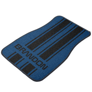 Personalized Black And Blue Racing Stripe Car Floor Mat